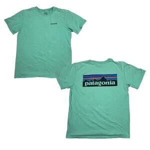 Patagonia Regular Fit P-6 Logo Organic Cotton T-Shirt Seafoam Green Mens Medium